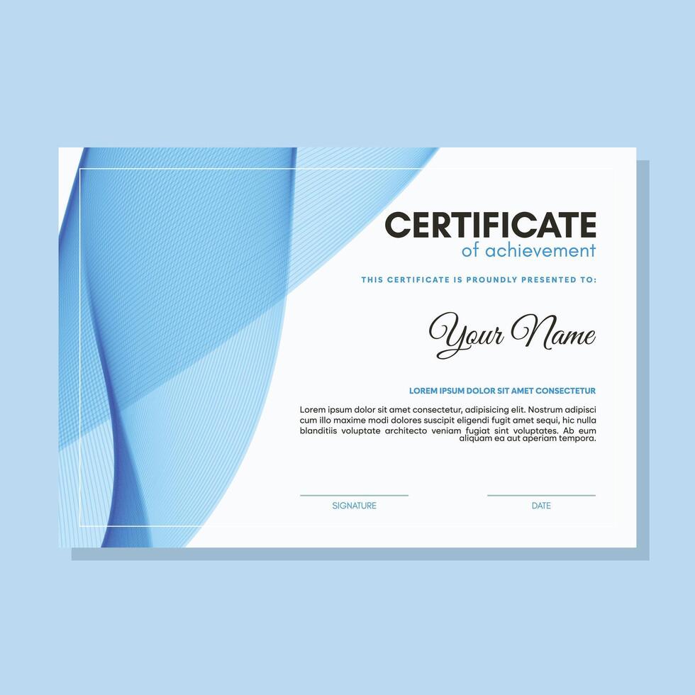 azul certificado do realização modelo com linha abstrato vetor