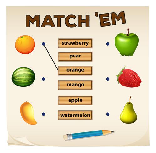 Jogo de correspondência com frutas frescas vetor