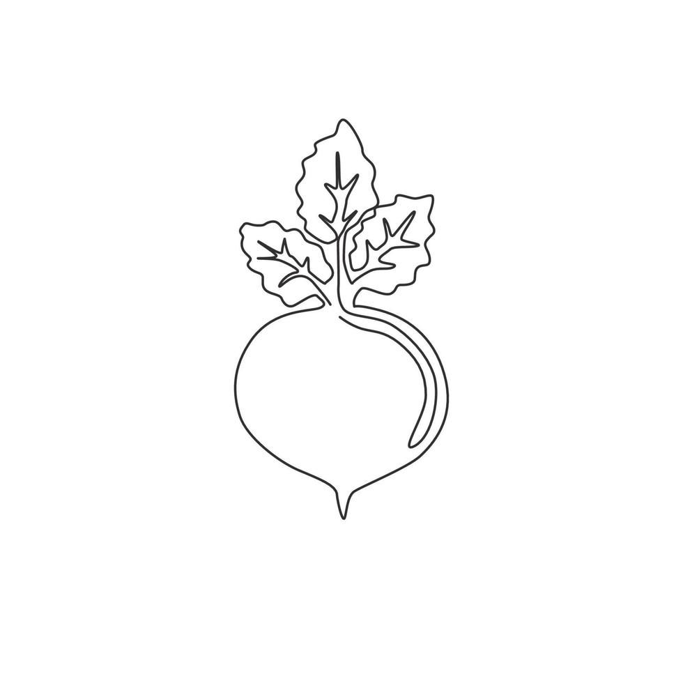 uma linha contínua desenhando beterraba orgânica inteira e saudável para a identidade do logotipo da plantação. conceito de planta de beterraba de jardim fresco para ícone vegetal. ilustração gráfica de vetor moderno desenho de linha única