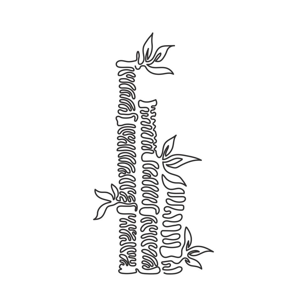 árvore de bambu de desenho único de uma linha para a identidade do logotipo da plantação. conceito de planta com flor perene perene fresca para o ícone da planta. estilo de onda de redemoinho. moderna linha contínua desenhar design gráfico vetorial vetor