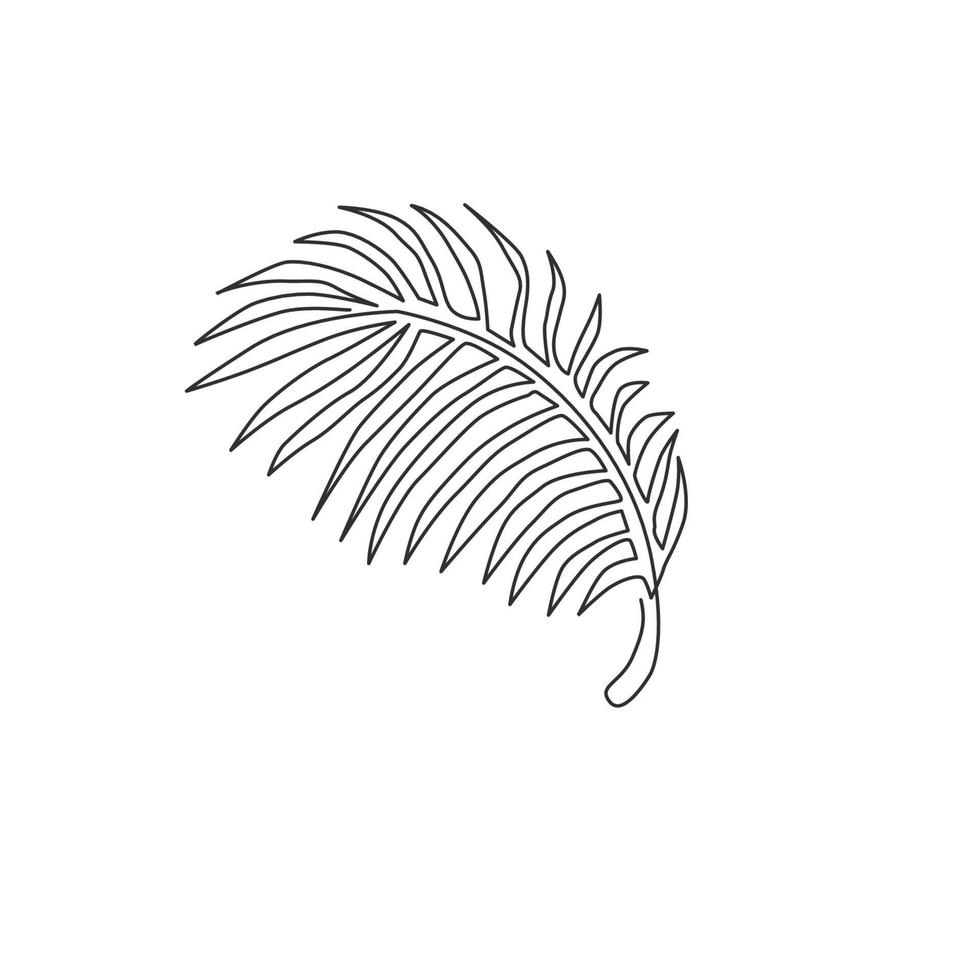 um único desenho de linha de planta tropical de folha de coco. conceito de planta de casa decorativa de pôster para impressão para ornamento de decoração de parede de casa. ilustração em vetor design gráfico moderno linha contínua