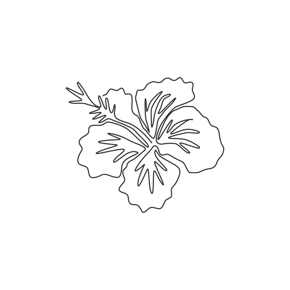 um único desenho de linha de hibisco fresco para o logotipo do jardim. para impressão decorativo rosa malva flor conceito parede decoração poster. ilustração em vetor design gráfico moderno linha contínua