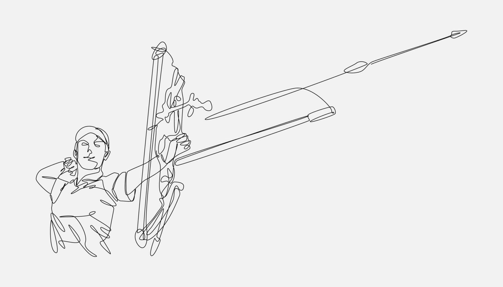 arqueiro dentro contínuo 1 linha desenhando estilo. editável AVC. tiro com arco esporte ilustração vetor