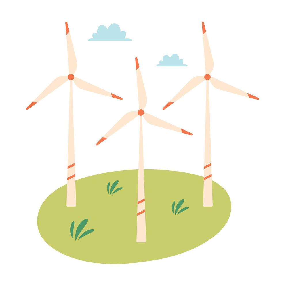 vento turbina em verde campo. verde energia conceito. ecológico estação, vento poder. vetor