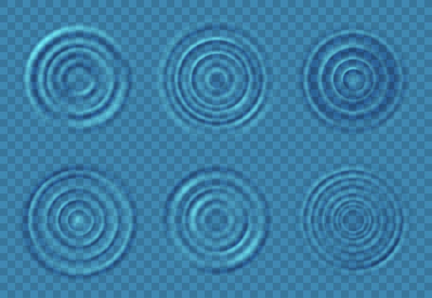ondulação água ondas. concêntrico círculos em azul água nível a partir de queda gotas splash. topo Visão volta redemoinhos em líquido superfície vetor