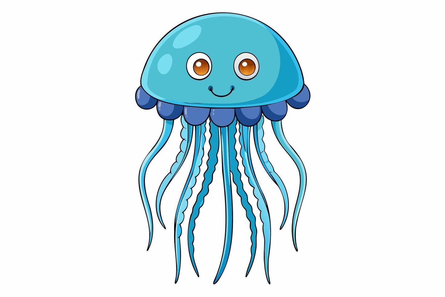 engraçado sorridente medusa com fluindo tentáculos. oceânico medusa. conceito do oceano animal, mar criatura. gráfico ilustração. imprimir, ícone, elemento para Projeto. isolado em branco fundo vetor