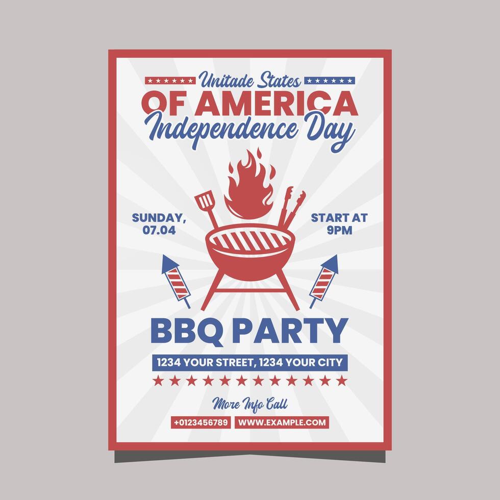 unidade estados do América independência dia churrasco festa folheto ou poster modelo vetor