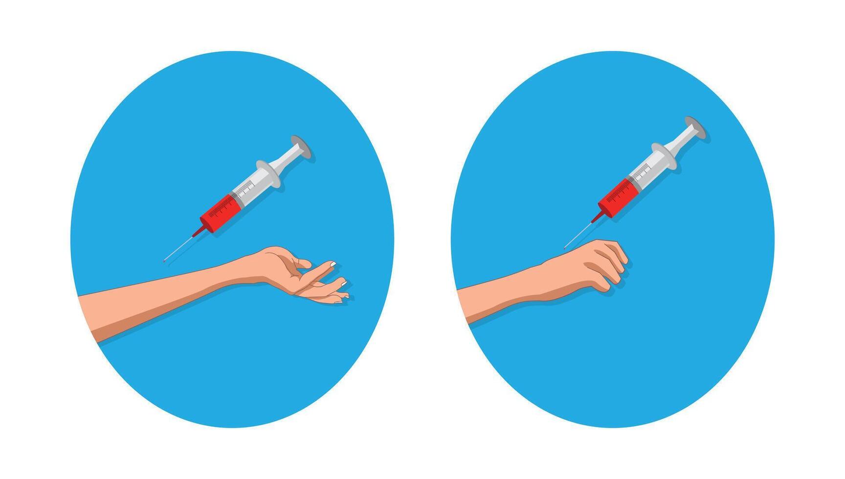 sangue teste, seringa levar sangue em mão ou braço ilustração vetor