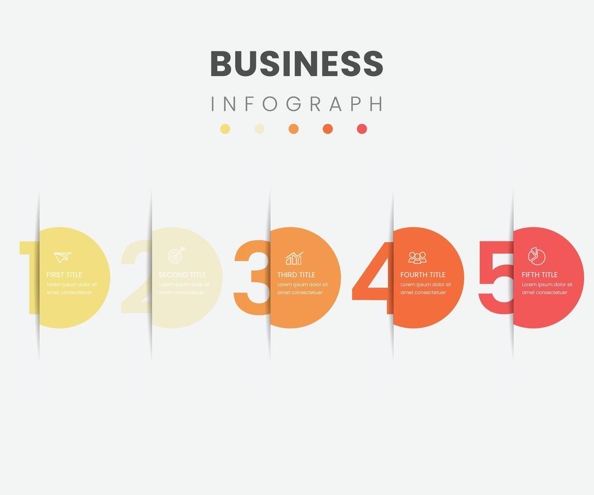 infográfico modelo. 5 numerado quadrado faixas com ícones pró modelo vetor