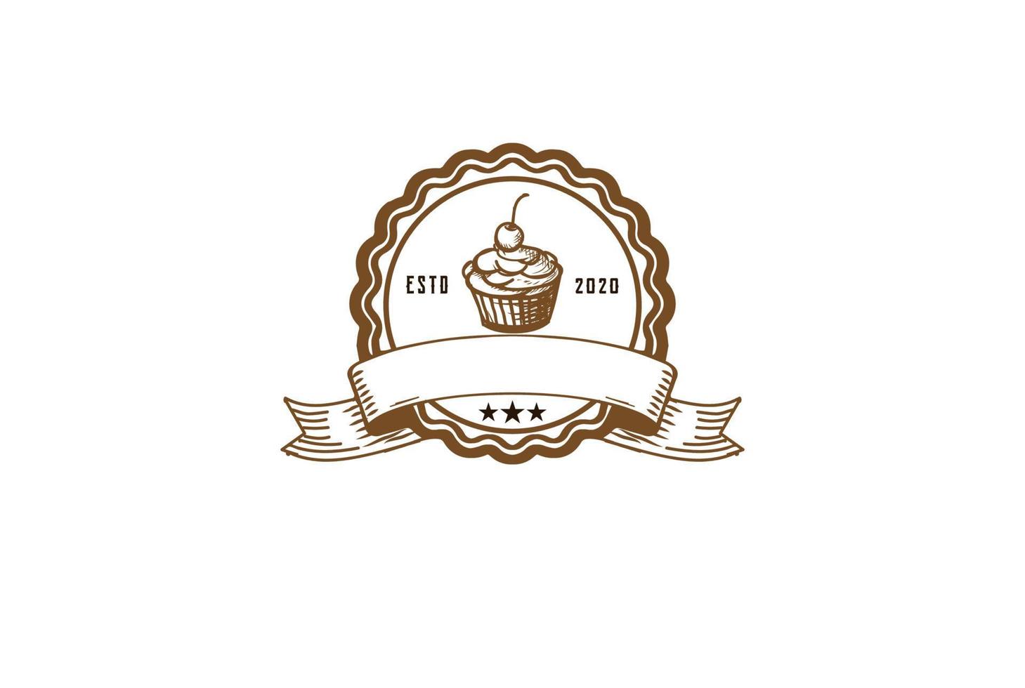 vintage retrô cupcake carimbo etiqueta selo logo design vector