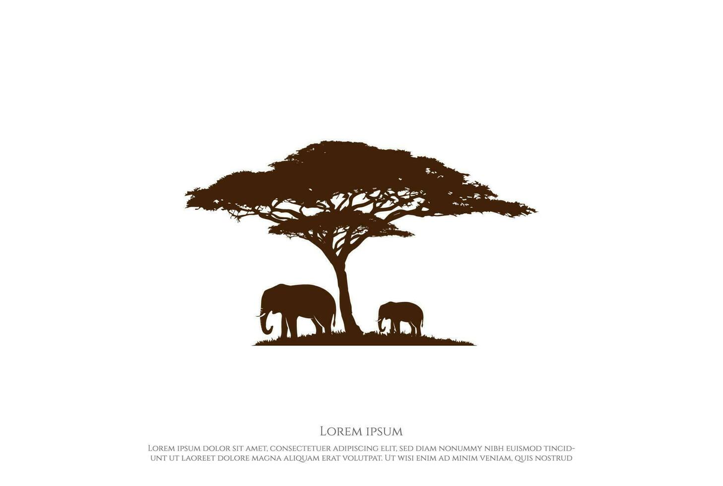 silhueta de árvore de acácia africana com elefante para safári selvagem ou vetor de design de logotipo de conservação