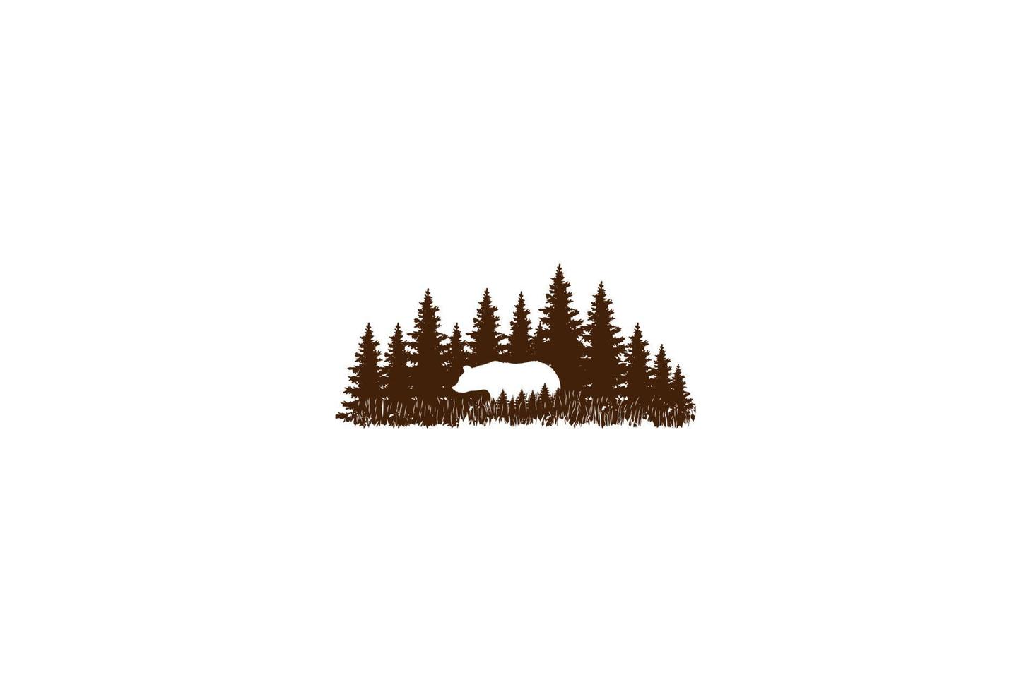 pinheiro cedro conífera conífera perene abeto larício cipreste cicuta floresta com gelo urso-cinzento polar para acampamento aventura ao ar livre design de logotipo em vetor