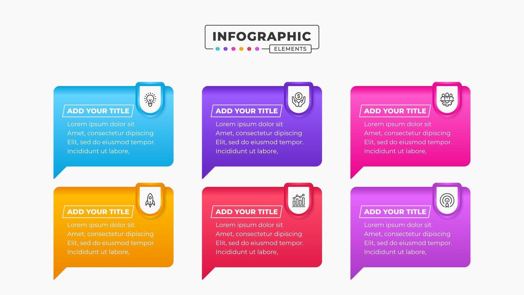 discurso bolha infográfico Projeto modelo com seis passos ou opções vetor