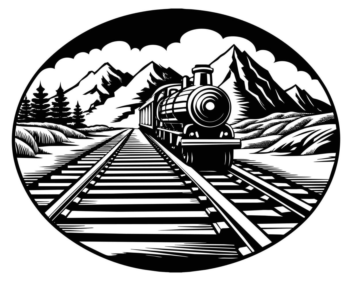 estrada de ferro dentro a montanhas grandes e em linha reta estrada de ferro vetor