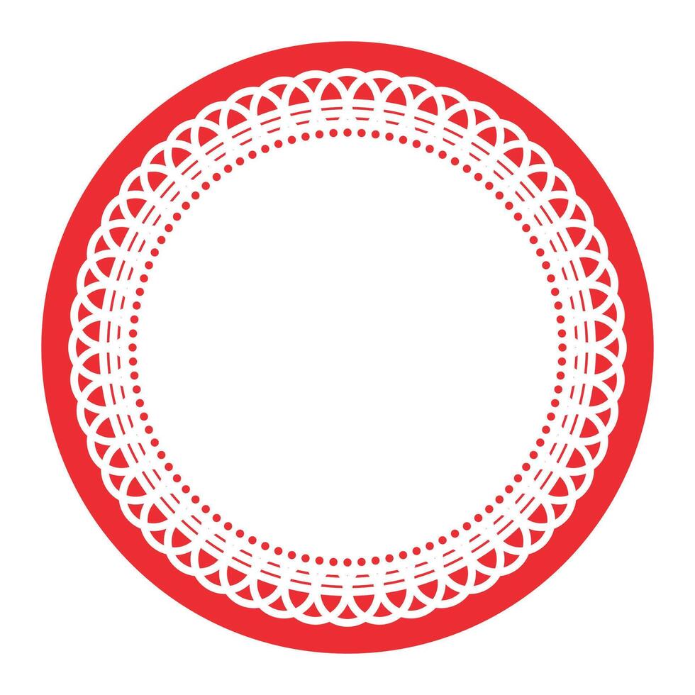 simples detalhado luz vermelho simétrico volta ornamental renda círculo em branco quadro, Armação fronteira elemento vetor