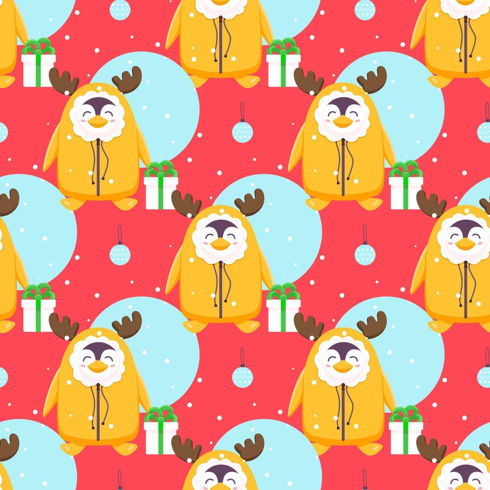 padrão sem emenda de pinguins. desenhos animados de pinguins em várias poses e emoções. ilustração em vetor inverno bonito fundo azul. Feliz Natal e feliz ano novo sem costura padrão com pinguins em vetor