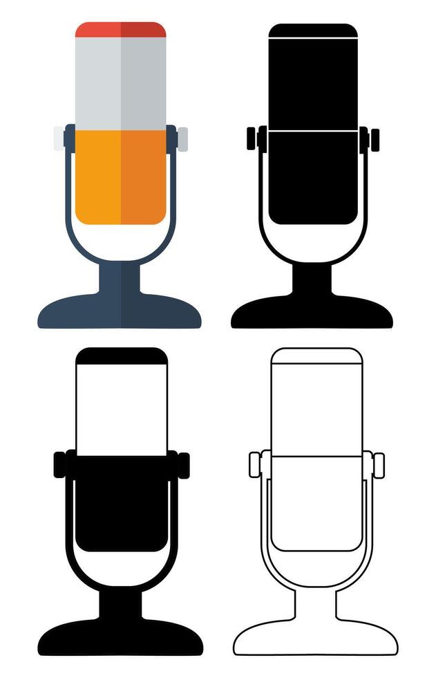 conjunto moderno microfone ícone símbolo plano Projeto modelo ilustração vetor