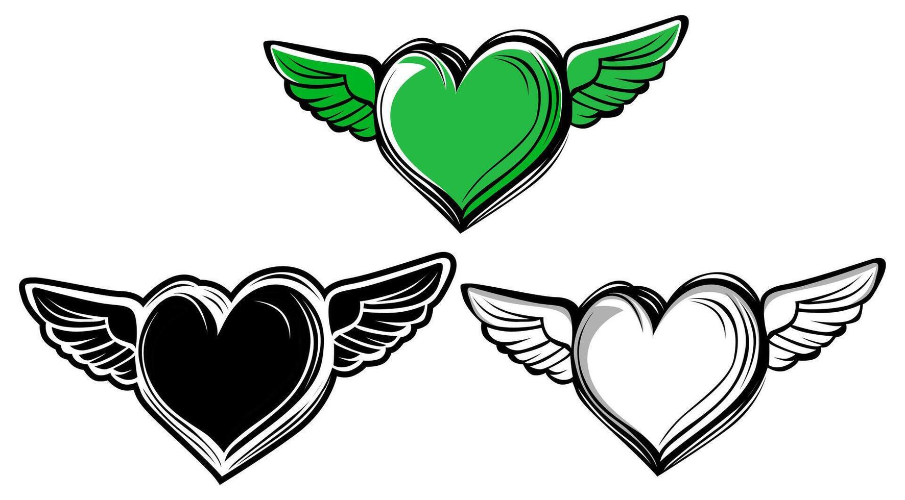 conjunto rabisco verde corações asa mosca ícone Projeto vetor