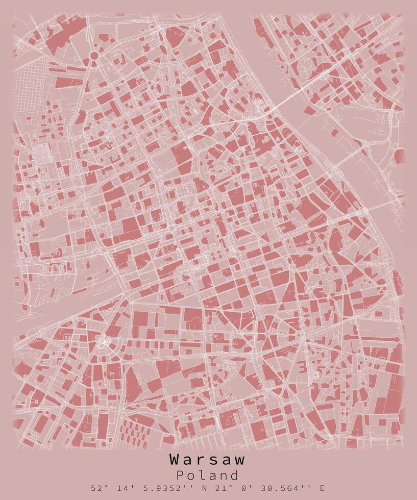 Varsóvia, Polônia, cidade centro, urbano detalhe ruas estradas cor mapa, elemento modelo imagem vetor