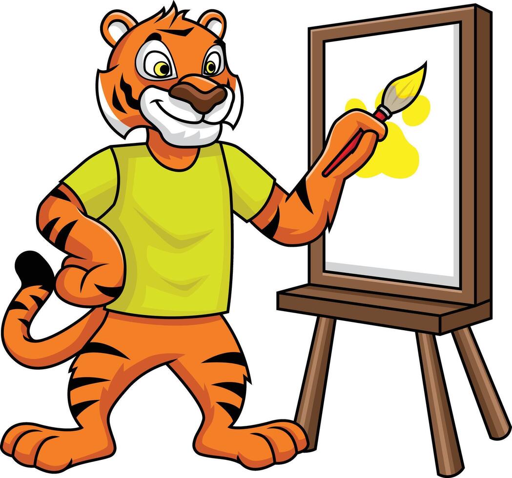 tigre mascote desenhando uma pintura ilustração vetor