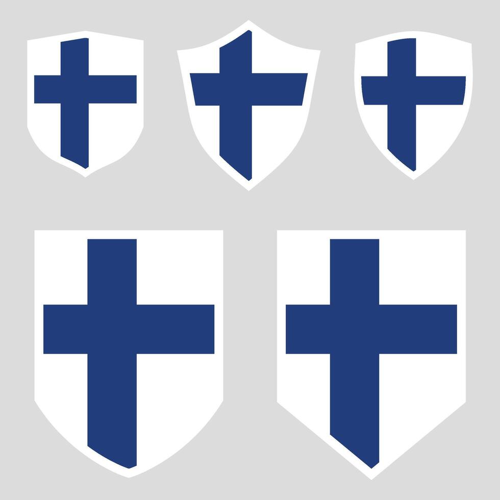 conjunto do Finlândia bandeira dentro escudo forma quadro, Armação vetor