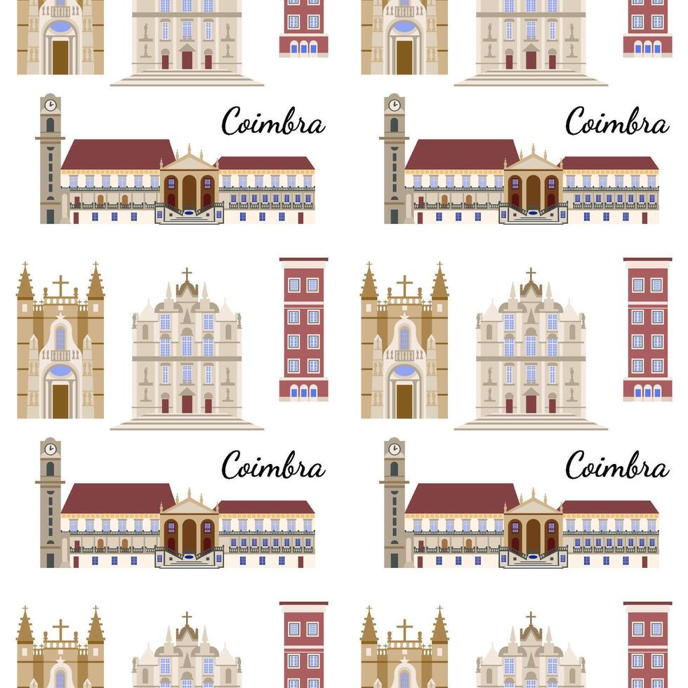 desatado padronizar com a vistas do Coimbra Portugal, a ilustração é fez dentro uma plano estilo para papel de parede fundo, presente embalagem, lembrança produtos projeto, cartões postais e cadernos para turistas vetor