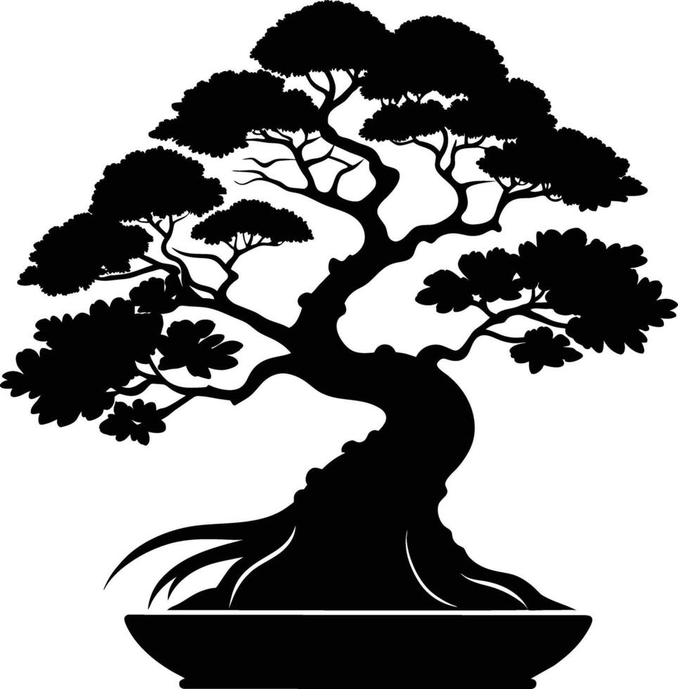 uma Preto silhueta do uma bonsai árvore vetor