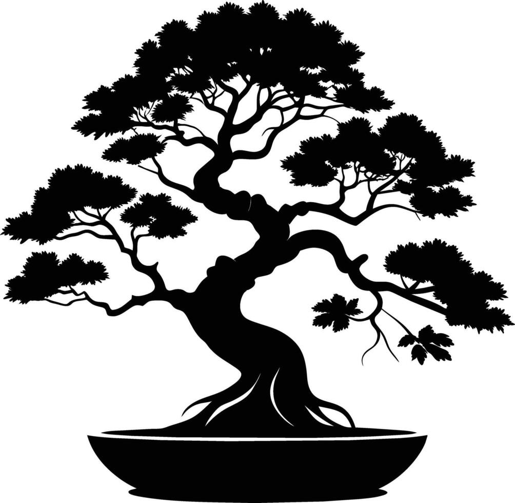 uma Preto silhueta do uma bonsai árvore vetor