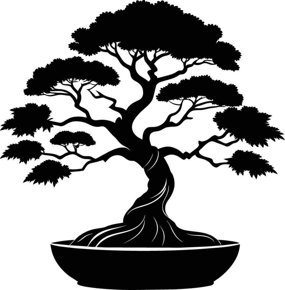 uma Preto silhueta do uma bonsai árvore vetor