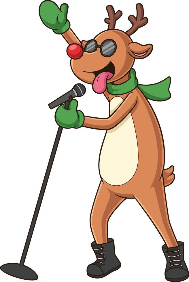 louco Rudolph rena cantando desenho animado desenhando vetor