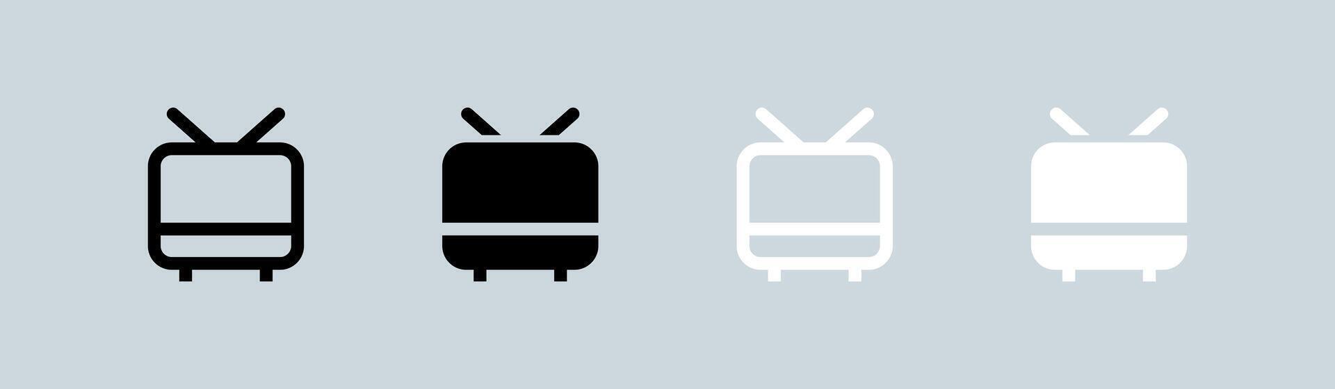 televisão ícone conjunto dentro Preto e branco. retro televisão sinais ilustração. vetor