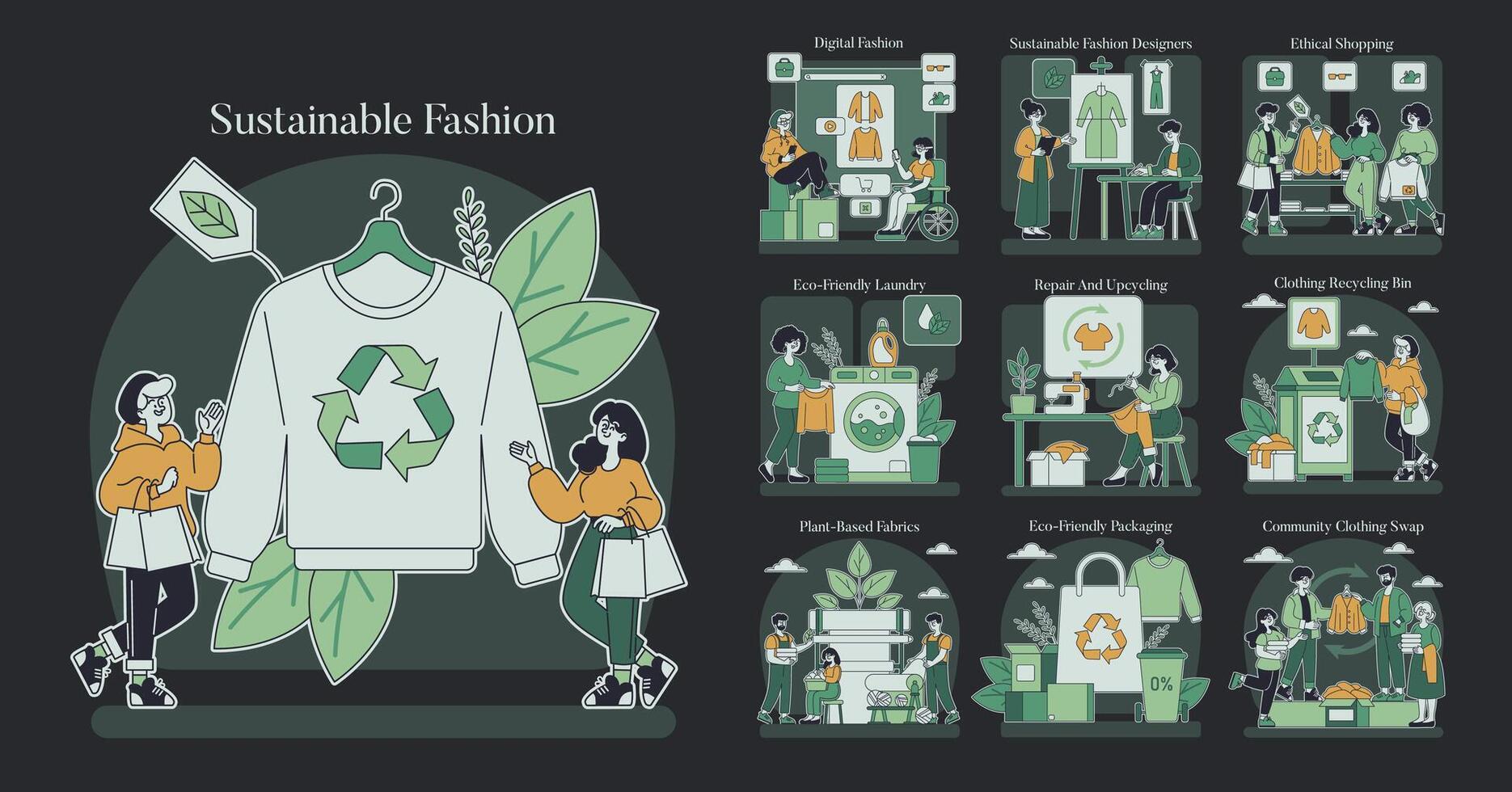 sustentável moda. plano ilustração vetor