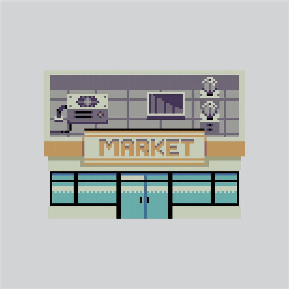 pixel arte ilustração supermercado. pixelizada mercado. supermercado loja construção pixelizada para a pixel arte jogos e ícone para local na rede Internet e jogo. velho escola retrô. vetor