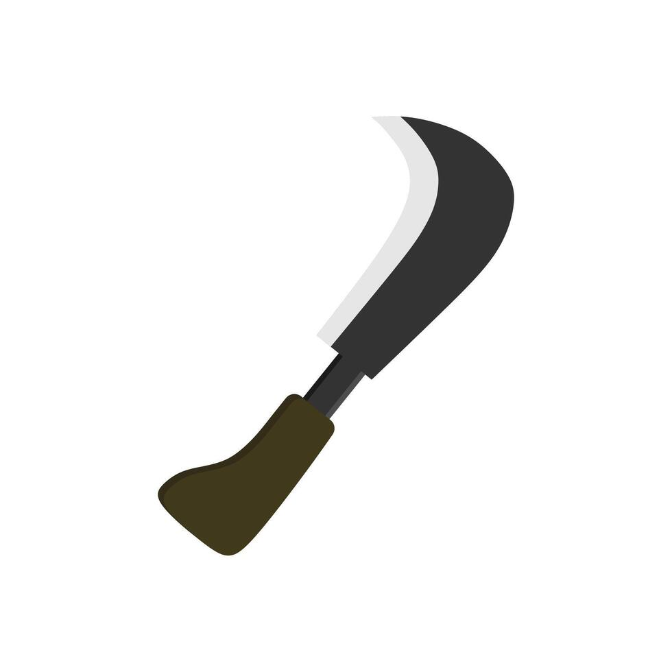 billhook plano Projeto ilustração isolado cor em branco fundo. isto corte ferramenta é usava para fatia corda, cortar flores, ameixa seca videiras, aparar videiras e enxerto árvores vetor