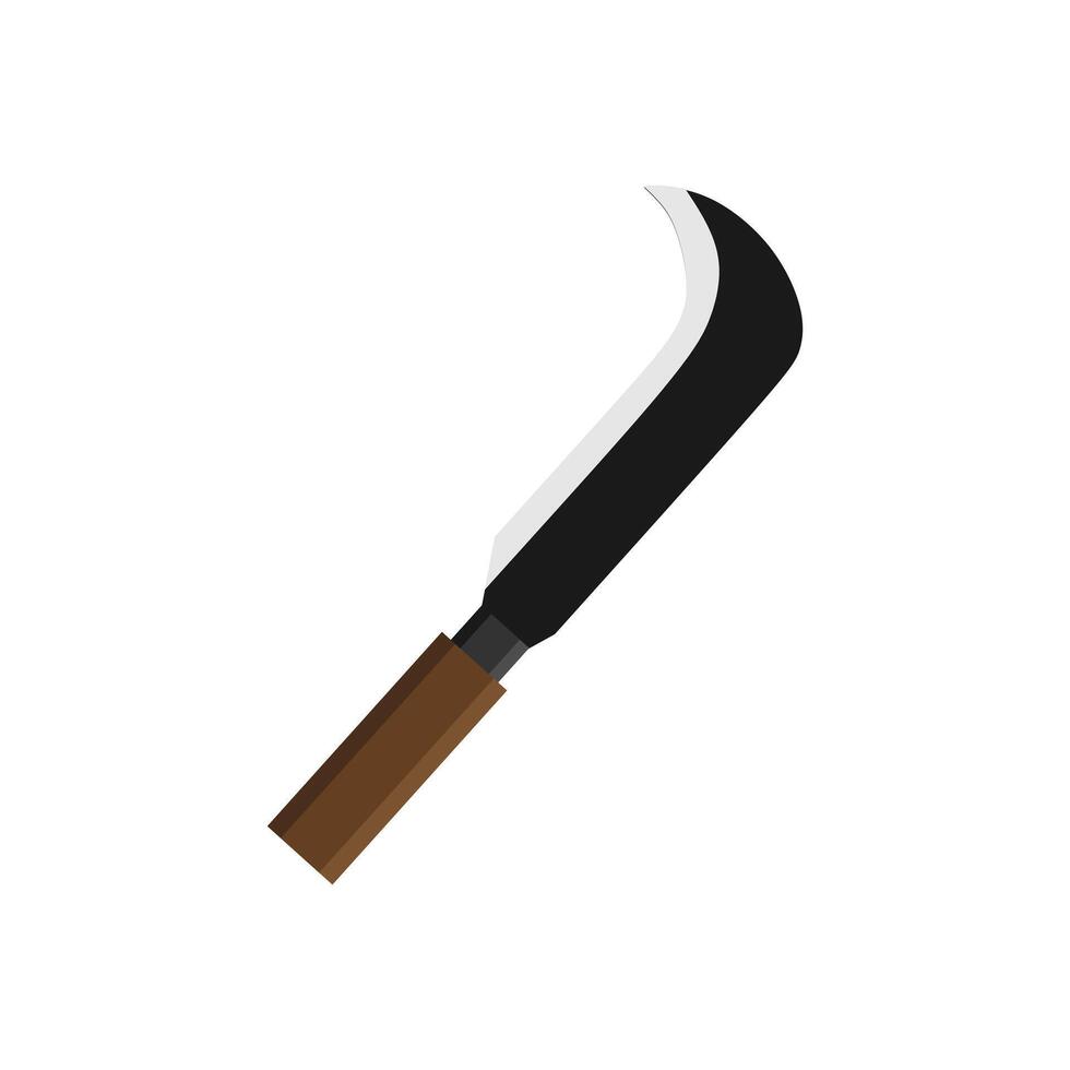 billhook plano Projeto ilustração isolado cor em branco fundo. isto corte ferramenta é usava para fatia corda, cortar flores, ameixa seca videiras, aparar videiras e enxerto árvores vetor