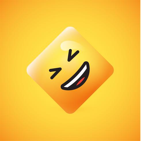 Emoticon amarelo quadrado detalhado alto em um fundo amarelo, ilustração vetorial vetor