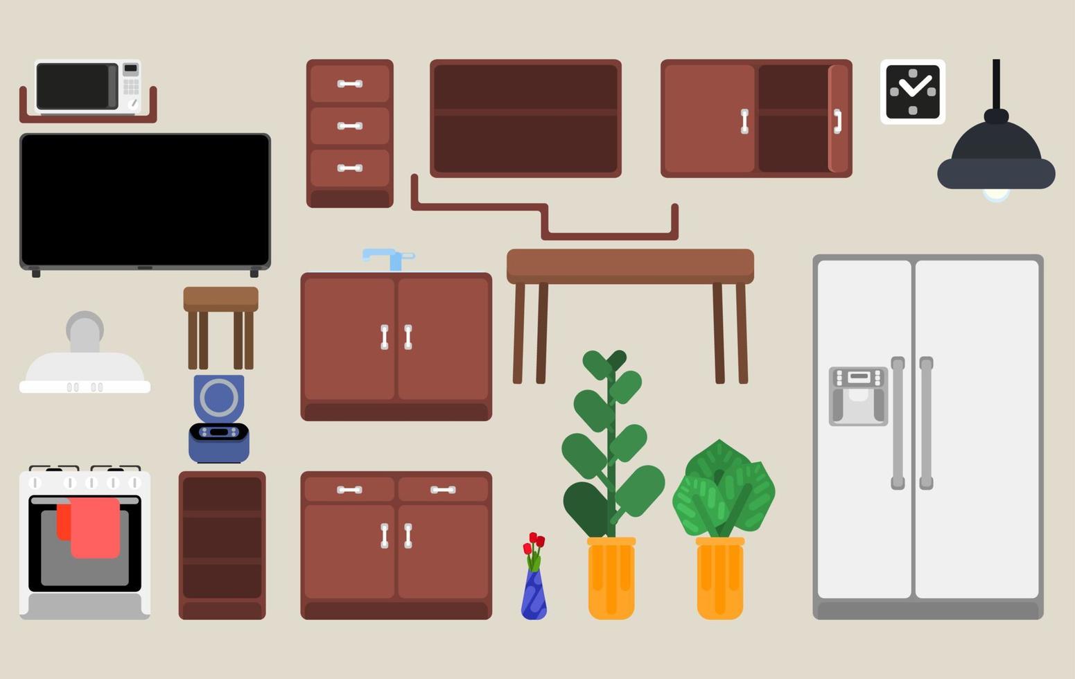 seleção de detalhes de interiores de móveis de cozinha vetor