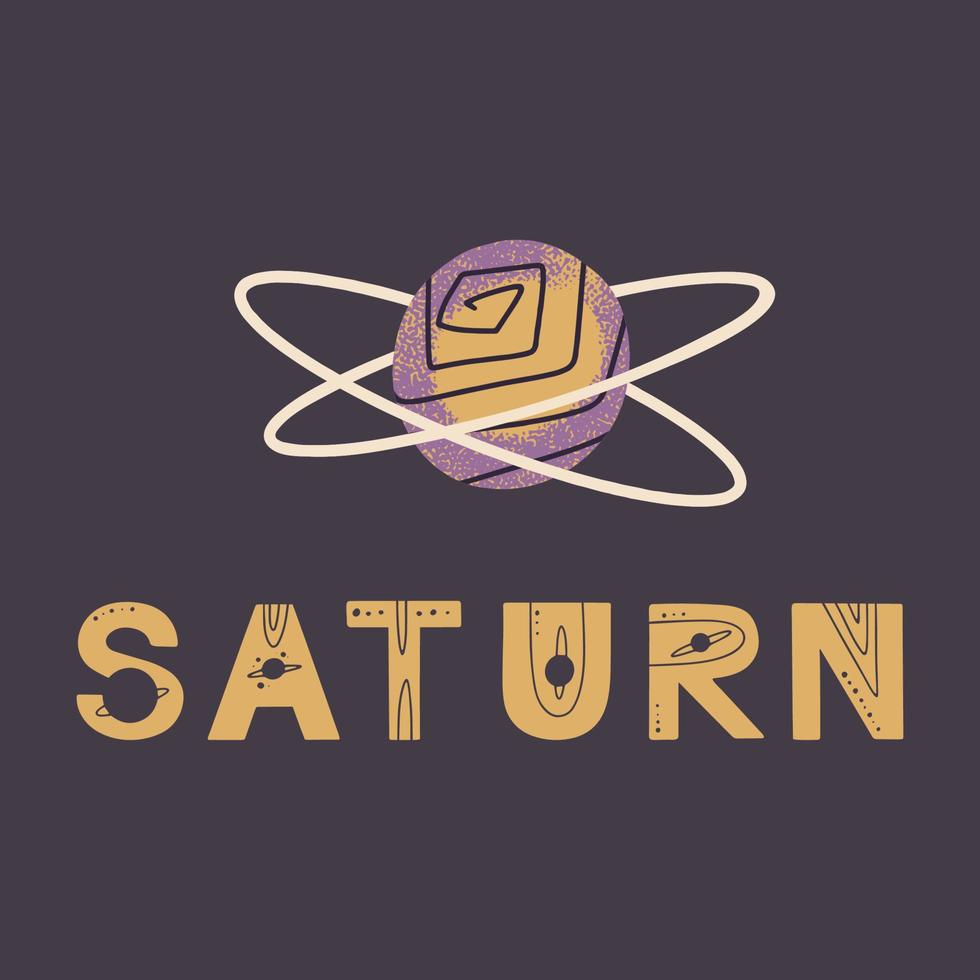 cartaz de letras de Saturno e planeta. ilustração vetorial para cartazes, gravuras e cartões vetor