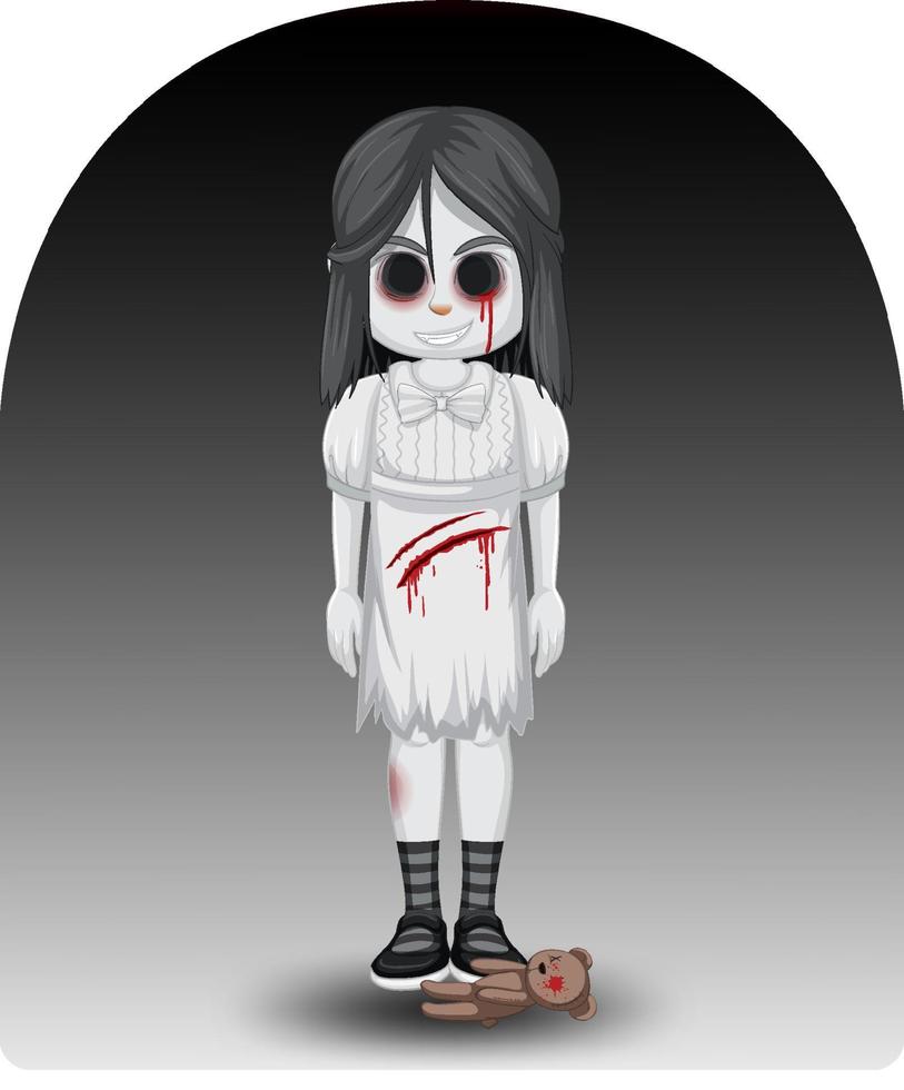 menina fantasma assustadora com olhos negros vetor