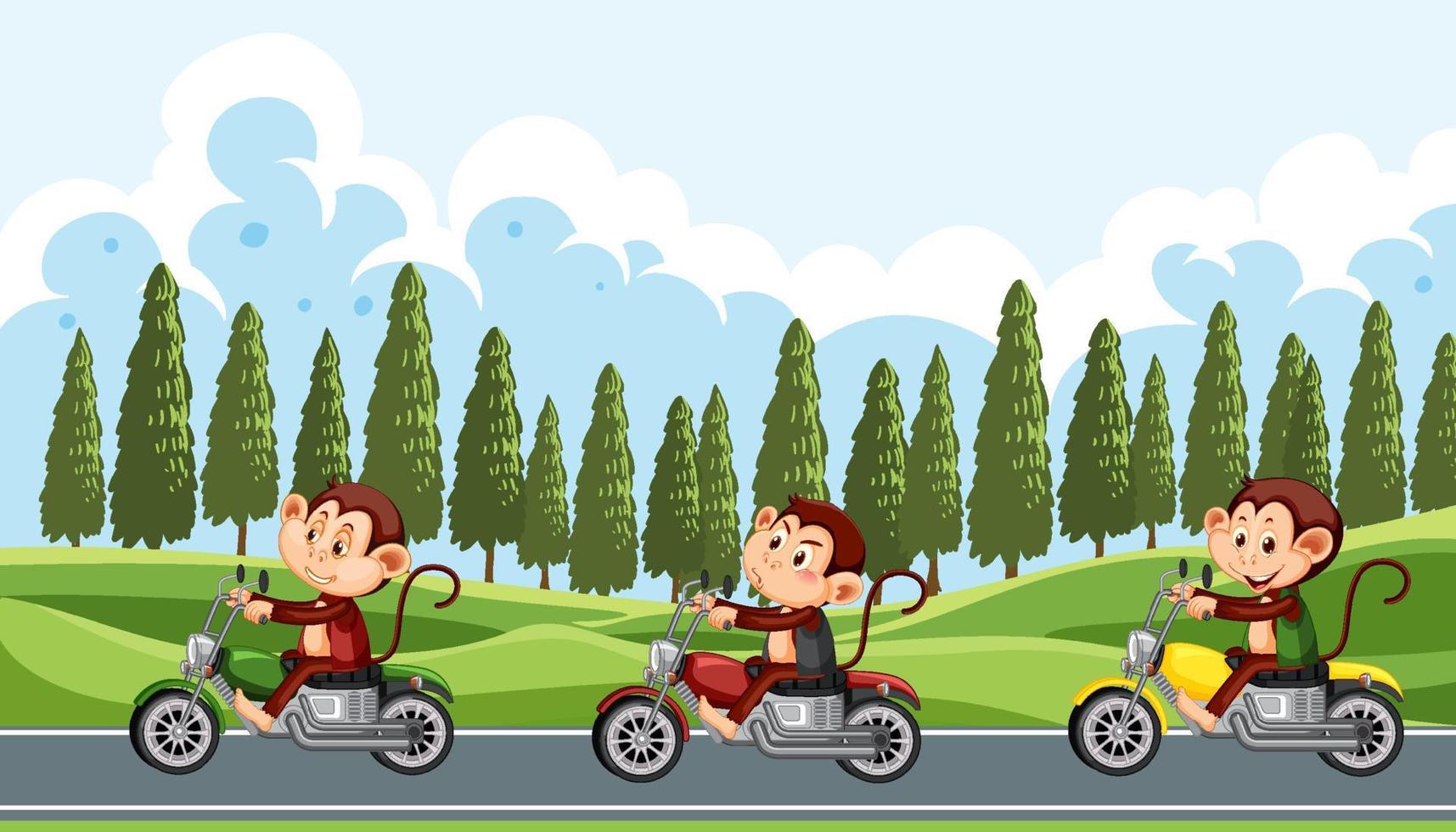 cena de pista de corrida com macacos andando de motocicleta vetor