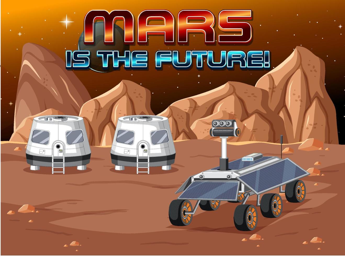 mars é o logotipo do futuro no fundo da estação espacial vetor