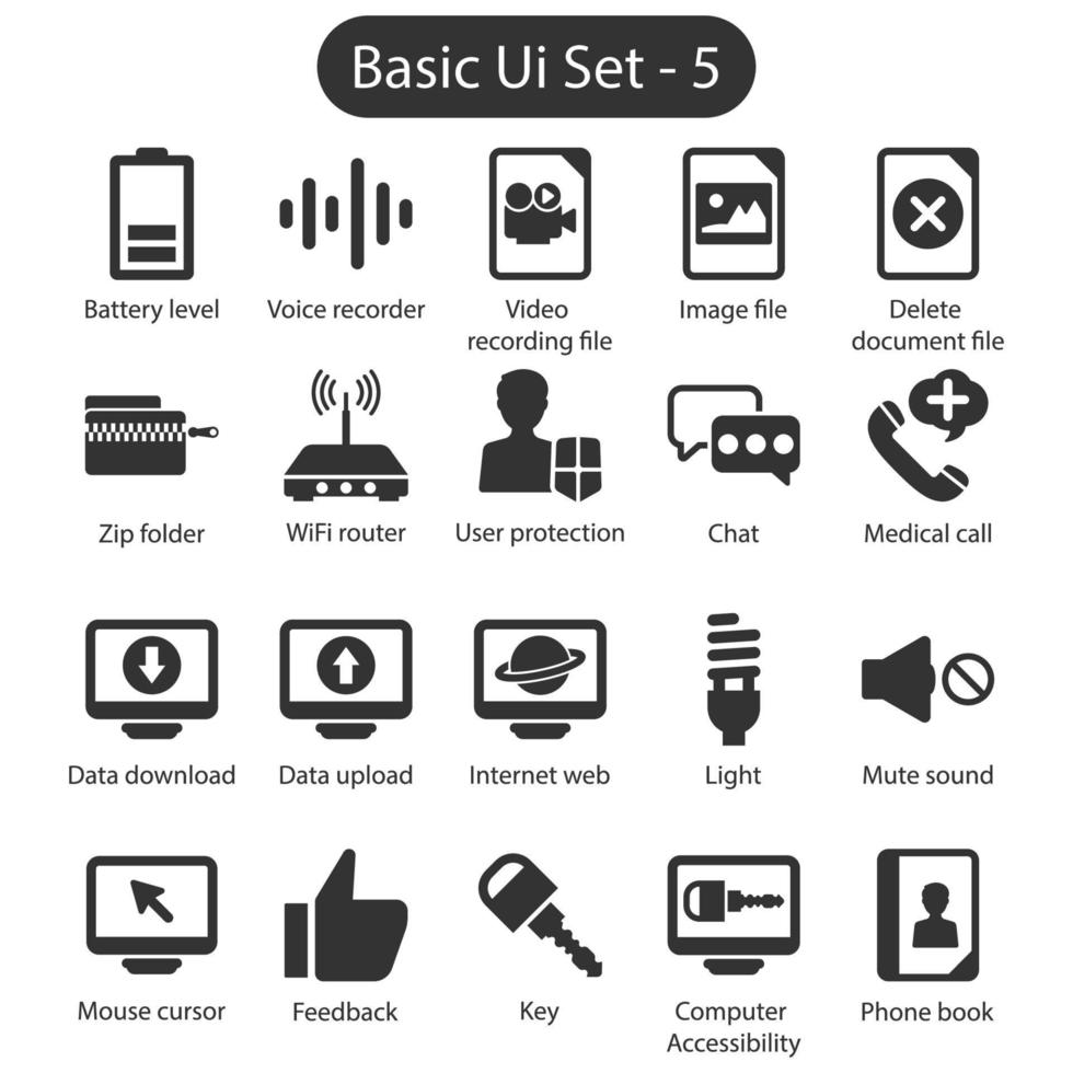 pacote básico de ícones de interface do usuário vetor