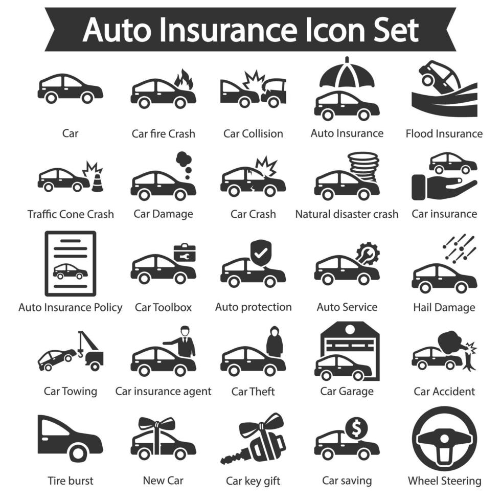 pacote de ícones de seguro automóvel vetor