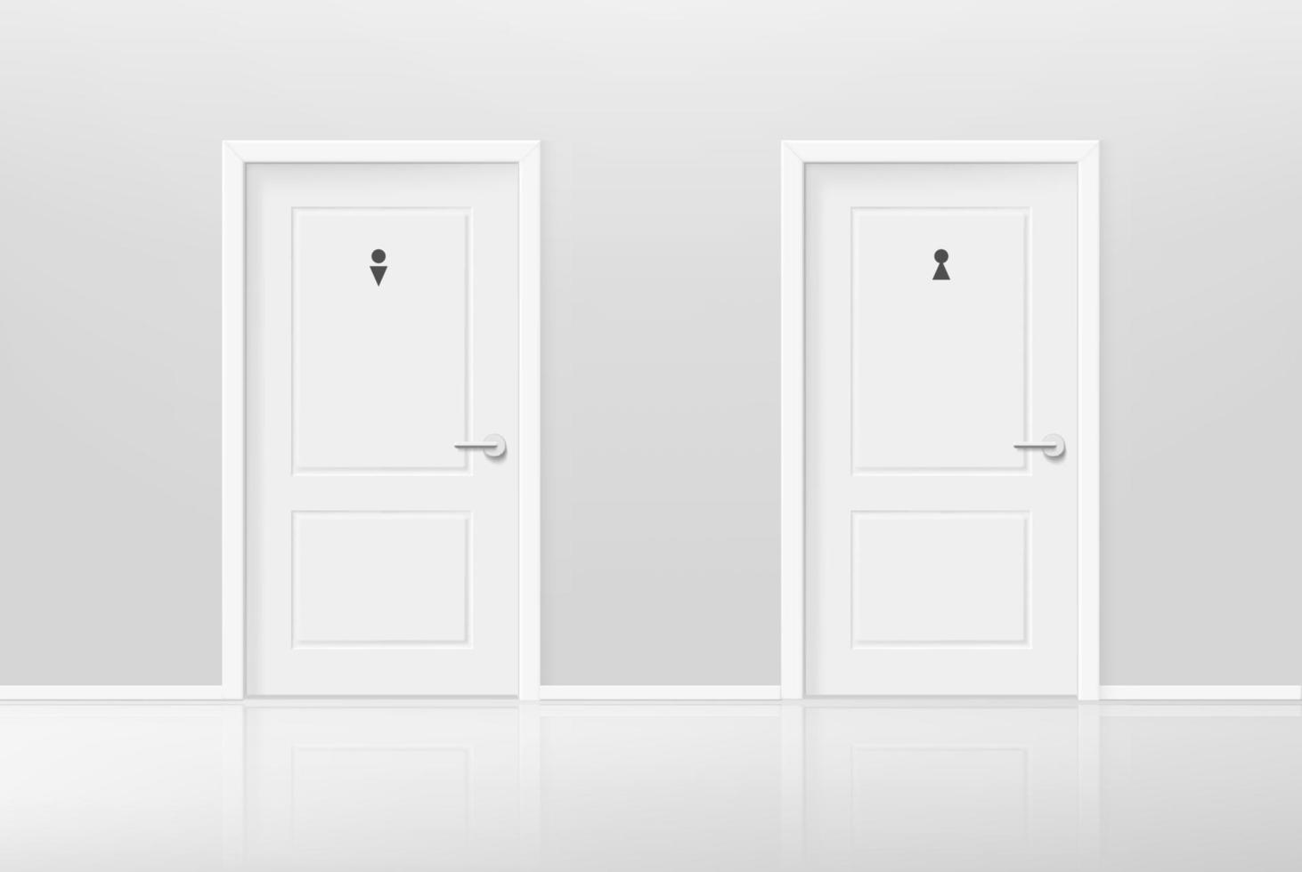 portas de banheiros masculinos e femininos no interior luminoso. ilustração em vetor estilo 3d realista