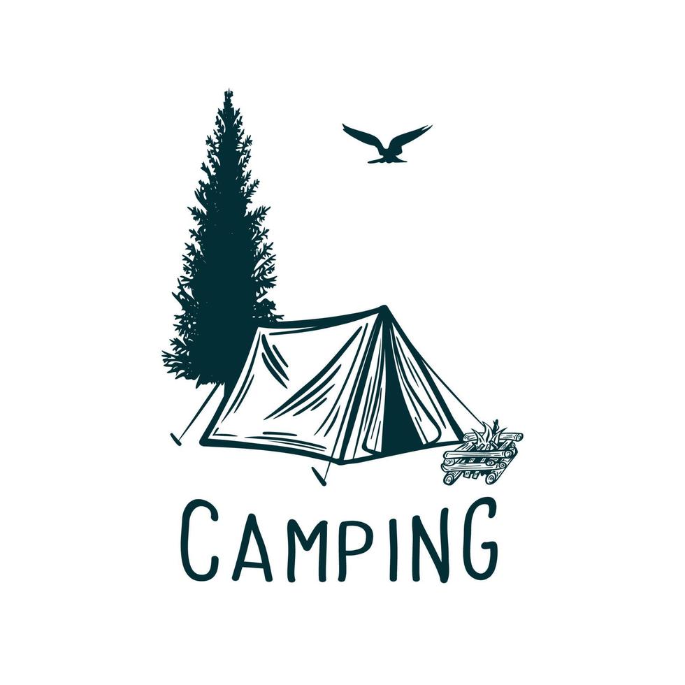 t shirt design camping com ilustração vetorial simples de tenda de acampamento vetor