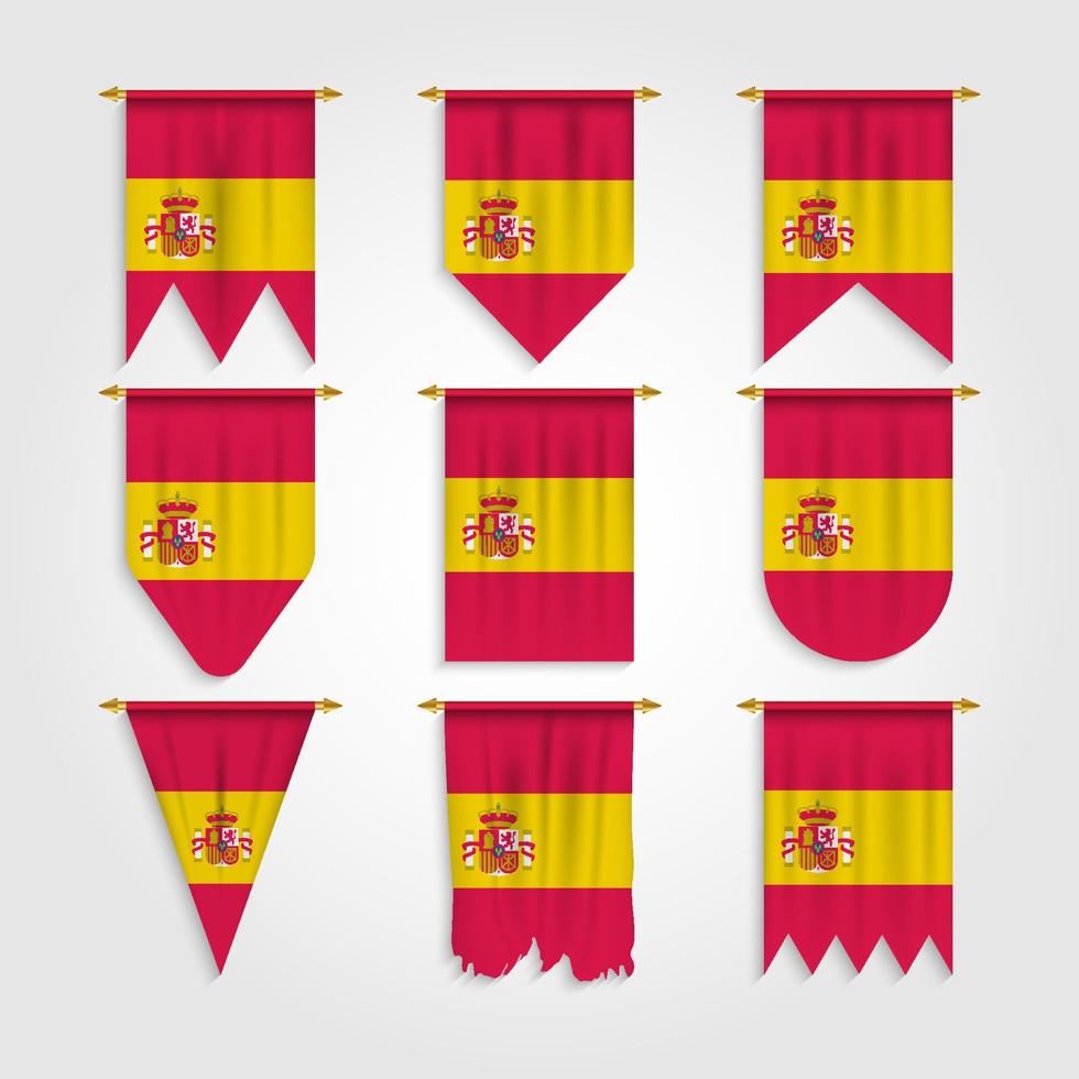 bandeira da espanha em diferentes formas, bandeira da espanha em várias formas vetor