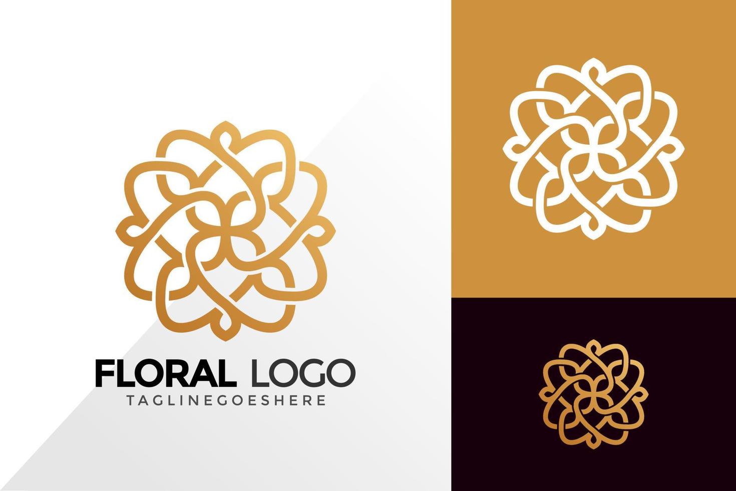 design de logotipo de ornamento floral dourado, conceito de design de logotipos abstratos para modelo vetor