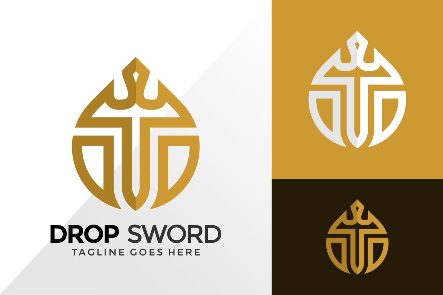 drop sword logo design, brand identidade logos designs vector illustration template
