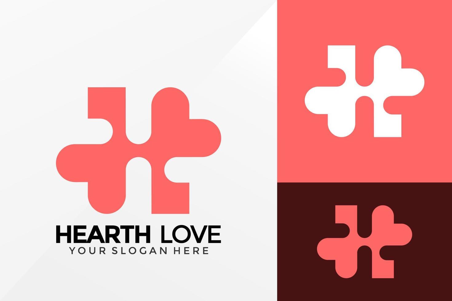 letra h coração design de logotipo de amor, vetor de logotipos de identidade de marca, logotipo moderno, modelo de ilustração vetorial de designs de logotipo