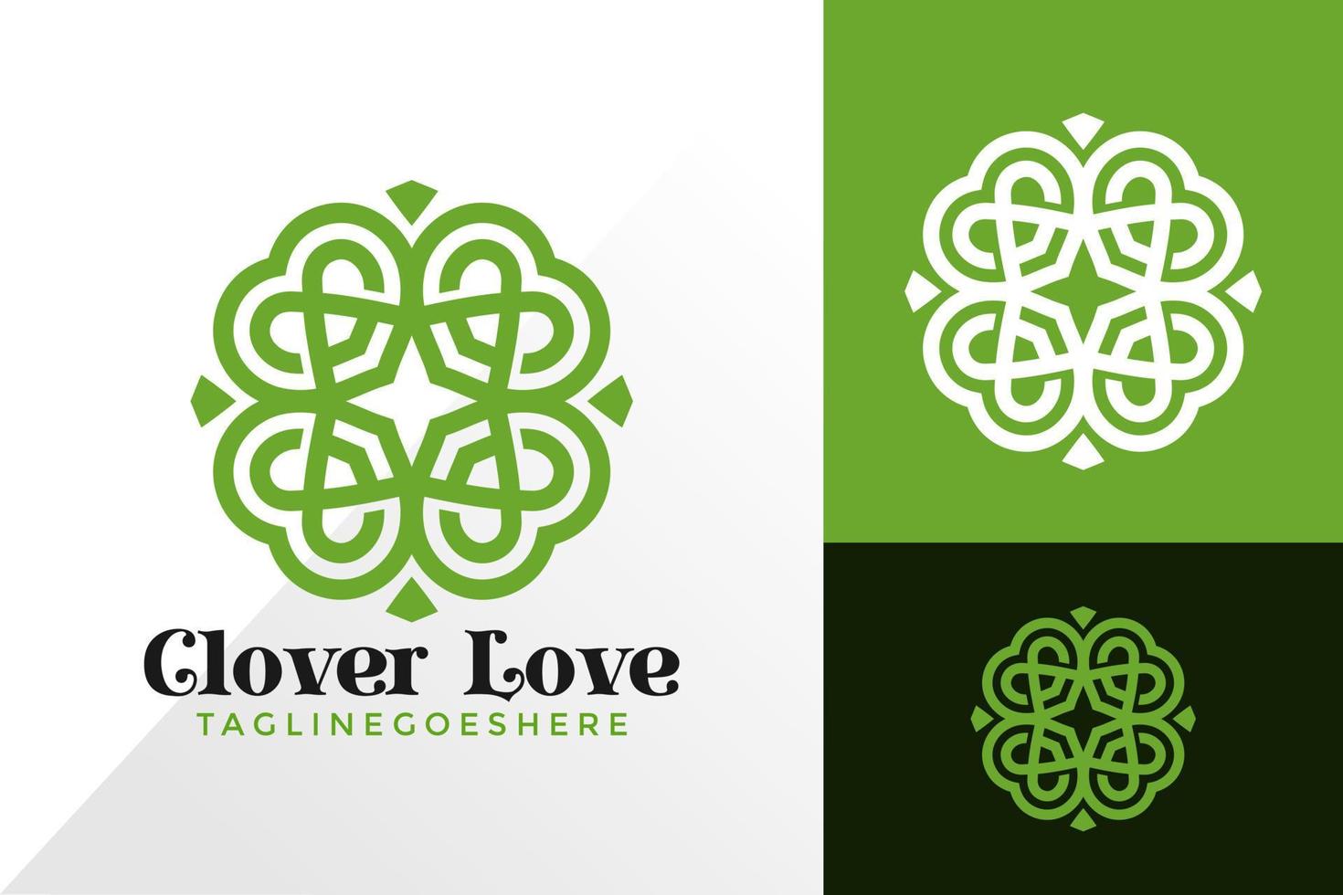 design de logotipo de amor de trevo da sorte, conceito de design de logotipos abstratos para modelo vetor